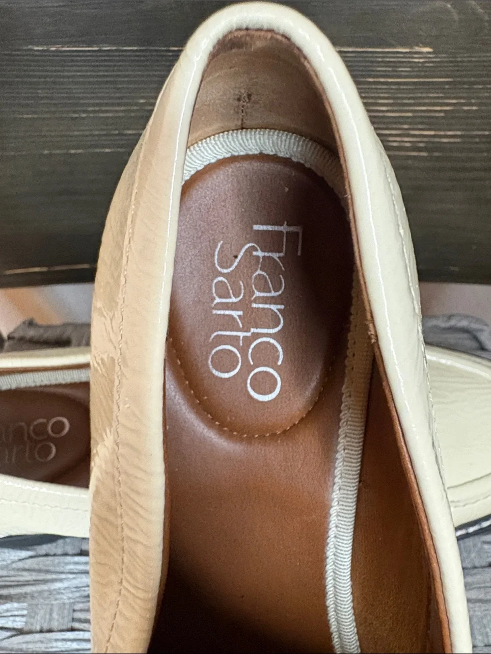Franco Sarto Cream Patent Leather Lug Sole Penny Loafers